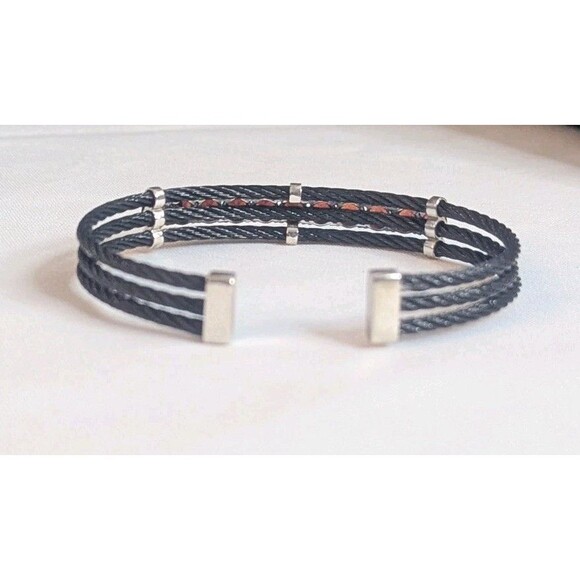 Garnet Cuff Bracelet In Black Stainless Steel - Picture 4 of 4